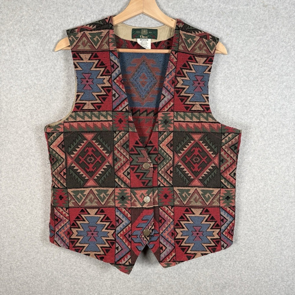 ORVIS Southwestern Aztec Tapestry 3 Button Vest Women's Medium Vintage